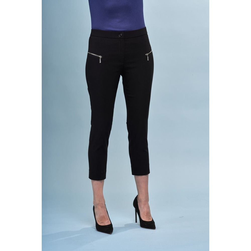 Insight New York Black Cropped Pants Slanted Zip Detail Solid Techno